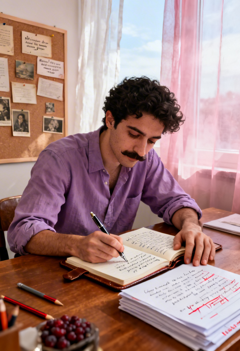 Yazma masasinda calisan genc Turk erkek egitmen